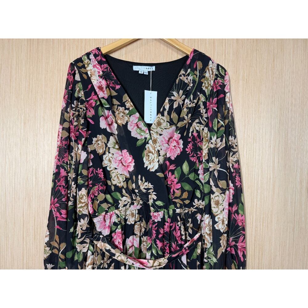 NEW Baltic Born Laurie Black Floral Midi Dress Womens 1X Pleated Lined Romantic - Picture 3 of 12